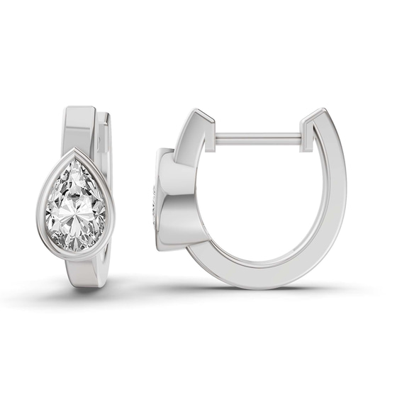 Raindrop Single Pear Lab Diamond Huggie Earrings left view