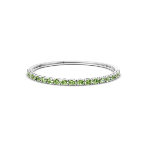 Oval Serenity Ocean Green Lab Diamond Openable Bangle Bracelet front view