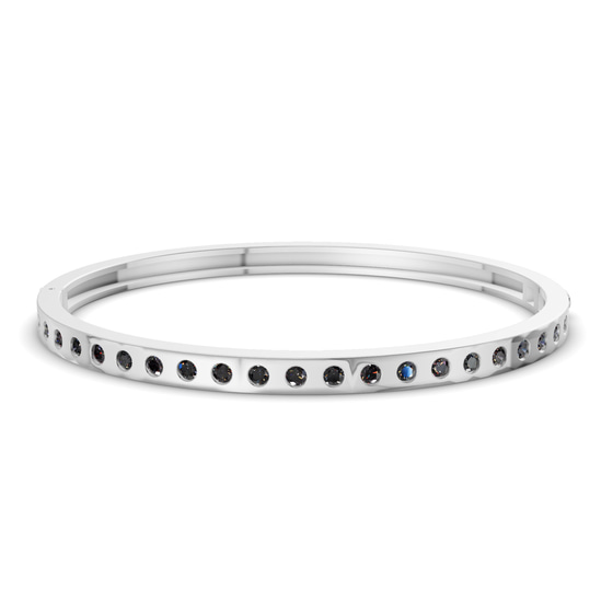 Round Glow Classic Black Lab Diamond Openable Bangle Bracelet front view