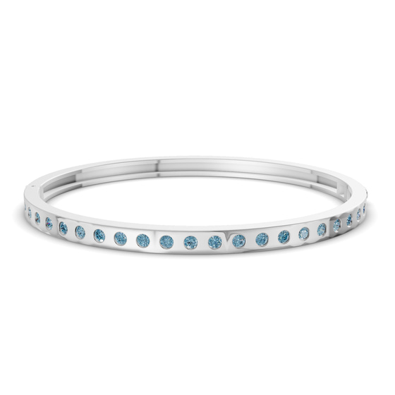 Round Glow Classic Ice Blue Lab Diamond Openable Bangle Bracelet front view