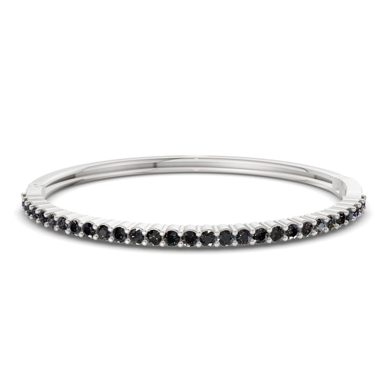Round Embrace Black Lab Diamond Openable Bangle Bracelet front view