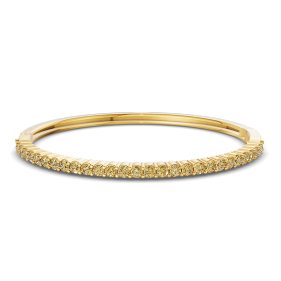 Round Embrace Lemon Yellow Lab Diamond Openable Bangle Bracelet front view