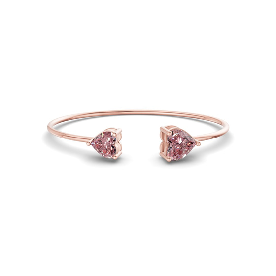 Amoura Heart Flexi Vivid Pink Lab Diamond Bangle Bracelet front view