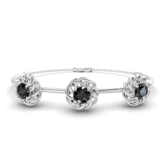 Spiral Eleve Round Black Lab Diamond openable bracelet front view