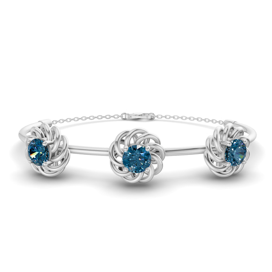 Spiral Eleve Round Royal Blue Lab Diamond openable bracelet front view