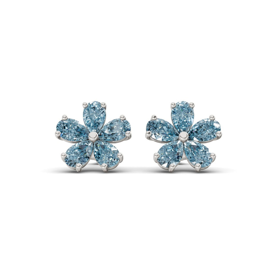 Daisy Flower Fashion Ice Blue Lab Diamond Stud Earrings front view
