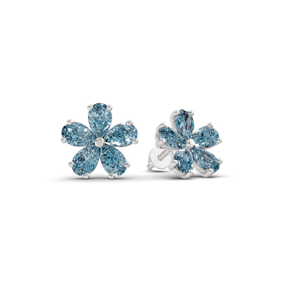 Daisy Flower Fashion Ice Blue Lab Diamond Stud Earrings left view