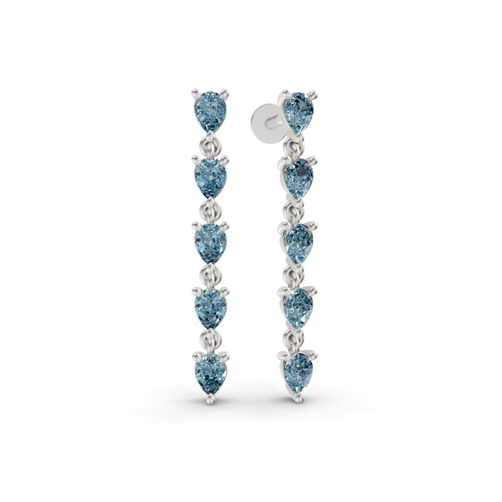 Salvia Flower Fashion Ice Blue Lab Diamond Dangle Earrings left view