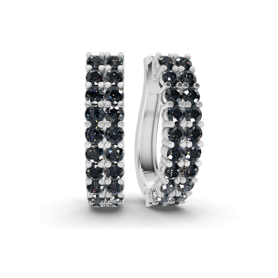 Gracie Double Row Round Black Lab Diamond Hoop Earrings front view