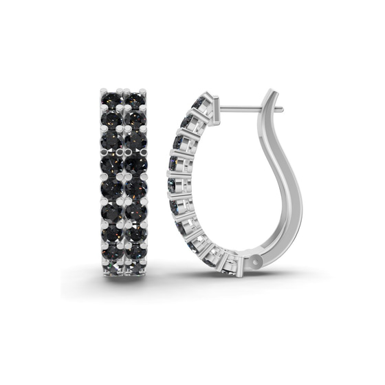 Gracie Double Row Round Black Lab Diamond Hoop Earrings left view
