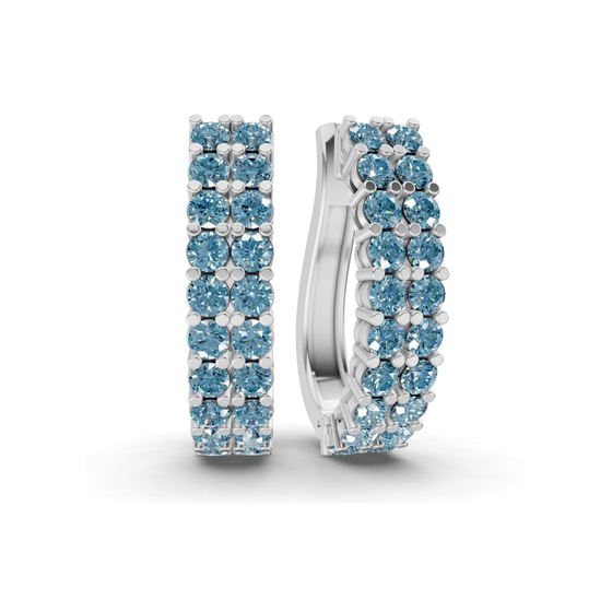 Gracie Double Row Round Ice Blue Lab Diamond Hoop Earrings front view