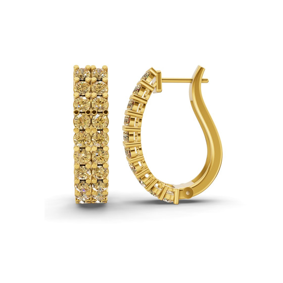 Gracie Double Row Round Lemon Yellow Lab Diamond Hoop Earrings left view