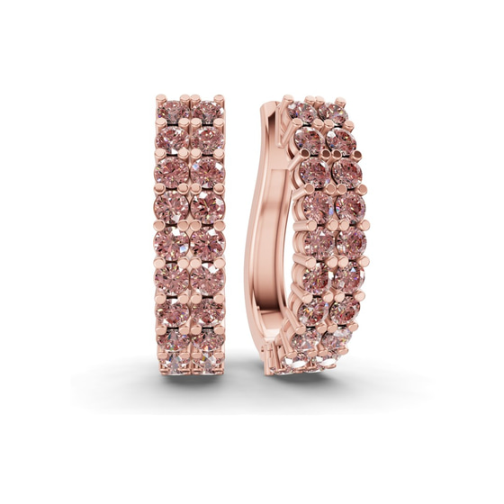 Gracie Double Row Round Vivid Pink Lab Diamond Hoop Earrings front view