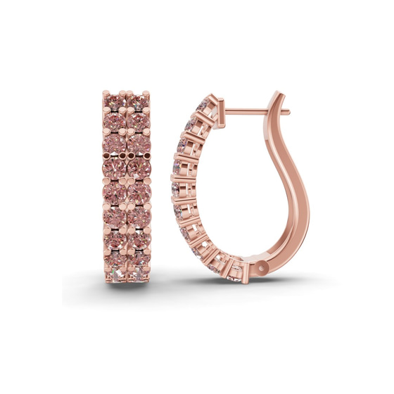 Gracie Double Row Round Vivid Pink Lab Diamond Hoop Earrings left view