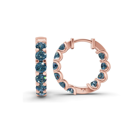 Sirena Round Royal Blue Lab Diamond Hoop Earrings left view