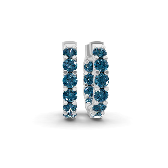 Sirena Round Royal Blue Lab Diamond Hoop Earrings front view