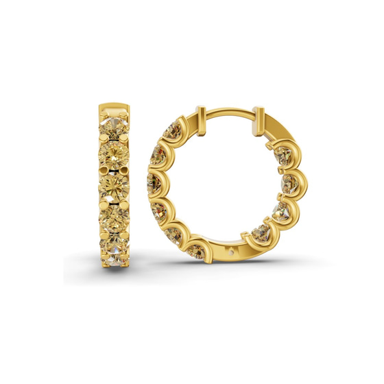 Sirena Round Lemon Yellow Lab Diamond Hoop Earrings left view