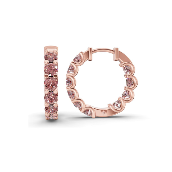 Sirena Round Vivid Pink Lab Diamond Hoop Earrings left view