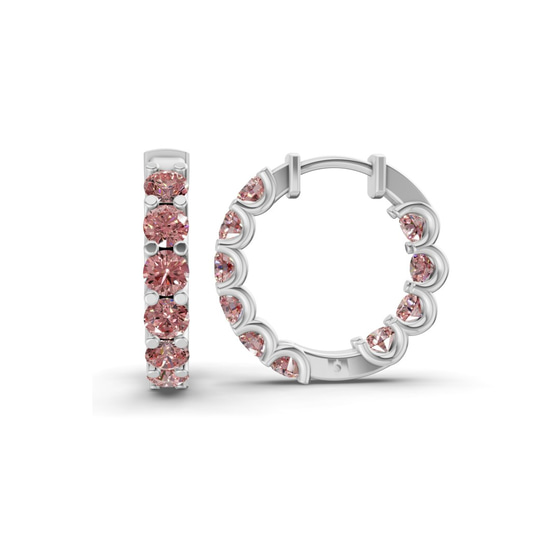 Sirena Round Vivid Pink Lab Diamond Hoop Earrings left view