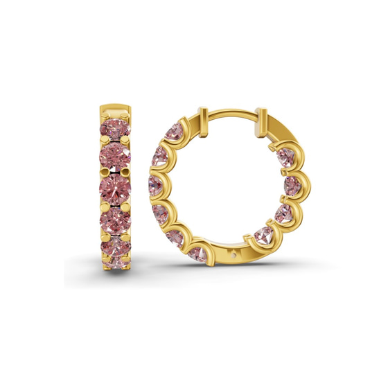 Sirena Round Vivid Pink Lab Diamond Hoop Earrings left view