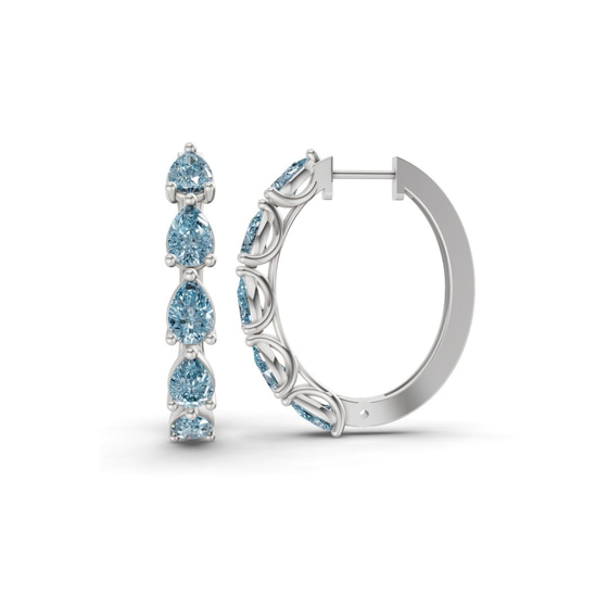Lexley Pear Ice Blue Lab Diamond Hoop Earrings left view