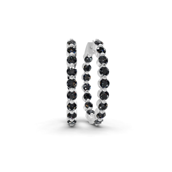 Rylee Round Black Lab Diamond Hoop Earrings front view