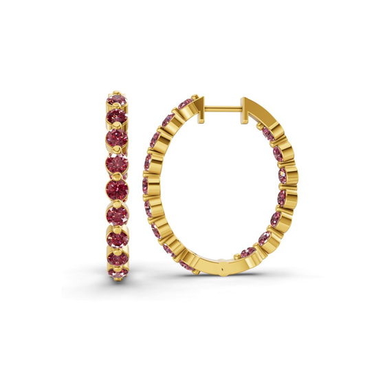 Rylee Round Cherry Cognac Lab Diamond Hoop Earrings left view