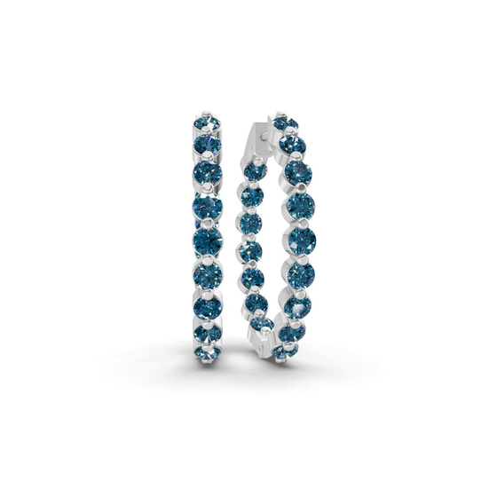 Rylee Round Royal Blue Lab Diamond Hoop Earrings front view