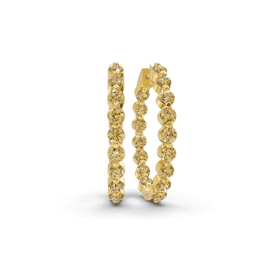 Rylee Round Lemon Yellow Lab Diamond Hoop Earrings front view