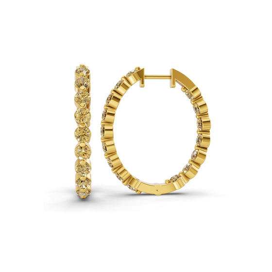 Rylee Round Lemon Yellow Lab Diamond Hoop Earrings left view