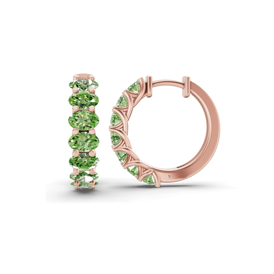 Jovana Oval Ocean Green Lab Diamond Hoop Earrings left view