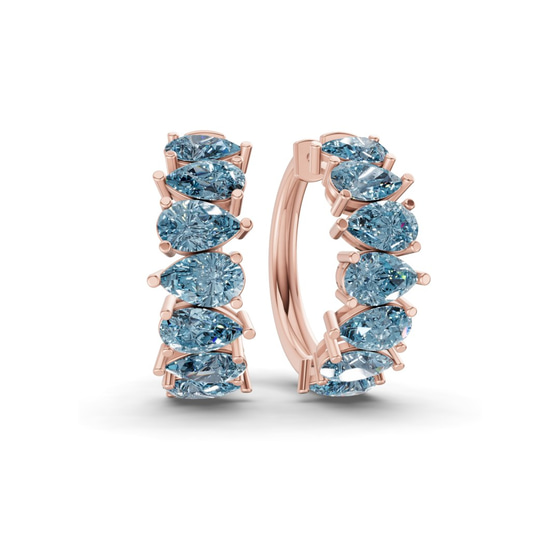 Eudora Pear Ice Blue Lab Diamond Hoop Earrings front view