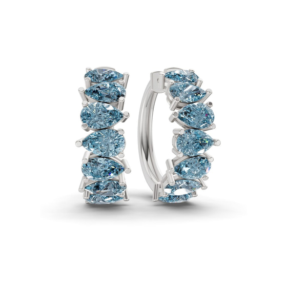 Eudora Pear Ice Blue Lab Diamond Hoop Earrings front view