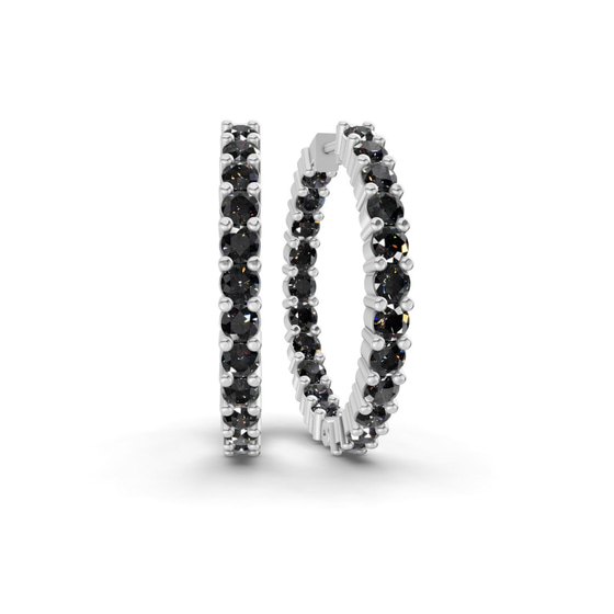 Meara Round Black Lab Diamond Hoop Earrings front view