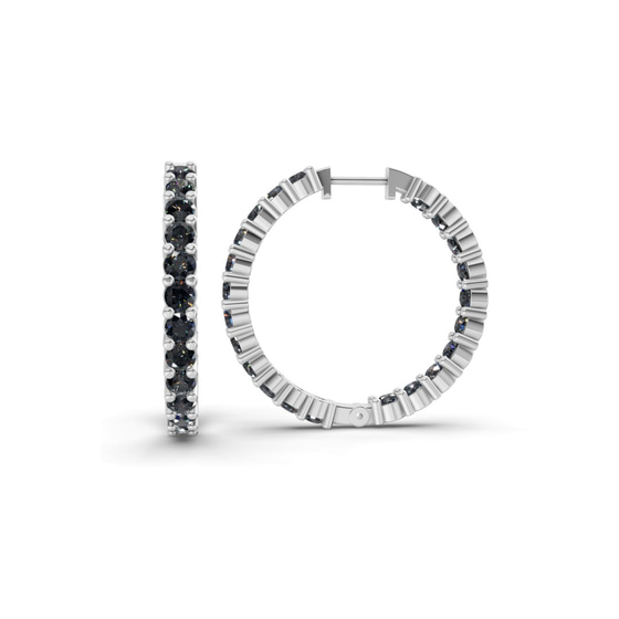Meara Round Black Lab Diamond Hoop Earrings left view