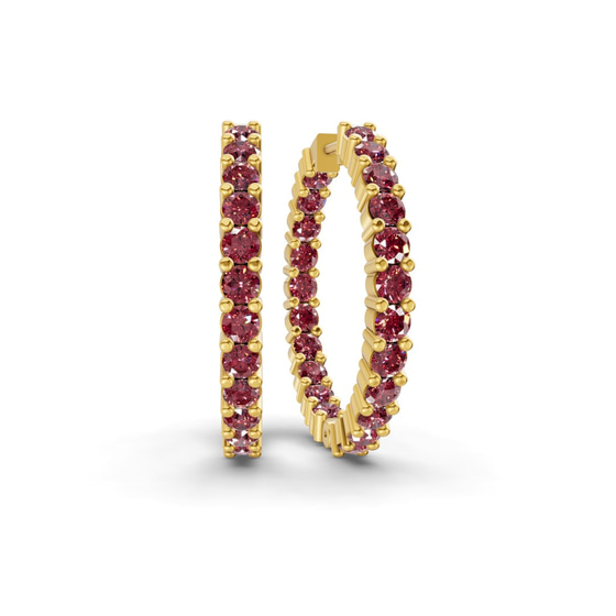 Meara Round Cherry Cognac Lab Diamond Hoop Earrings front view