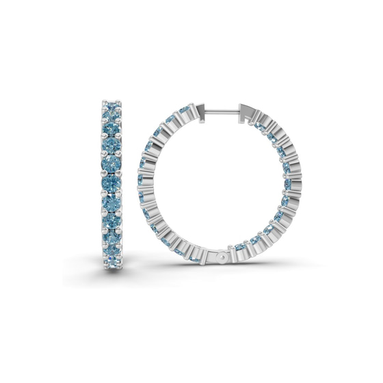 Meara Round Ice Blue Lab Diamond Hoop Earrings left view