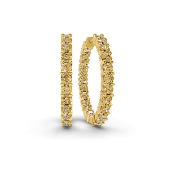 Meara Round Lemon Yellow Lab Diamond Hoop Earrings front view
