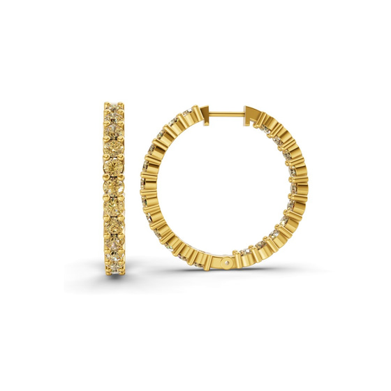 Meara Round Lemon Yellow Lab Diamond Hoop Earrings left view