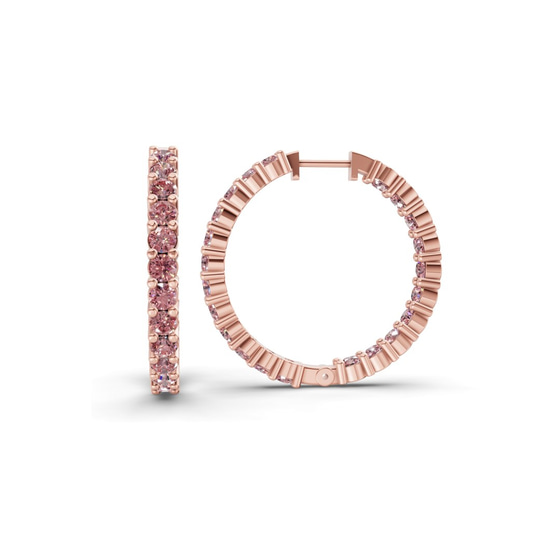 Meara Round Vivid Pink Lab Diamond Hoop Earrings left view