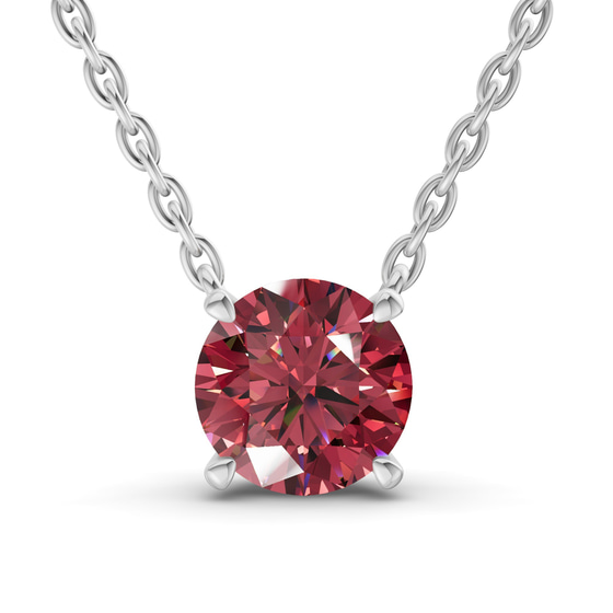 Lluvia Round Cherry Cognac Lab Diamond Solitaire Necklace front view