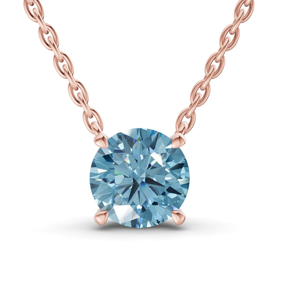 Lluvia Round Ice Blue Lab Diamond Solitaire Necklace front view