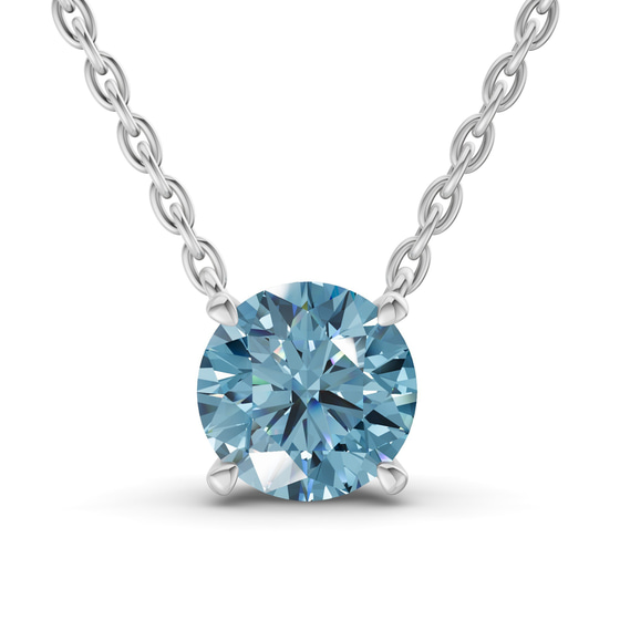 Lluvia Round Ice Blue Lab Diamond Solitaire Necklace front view