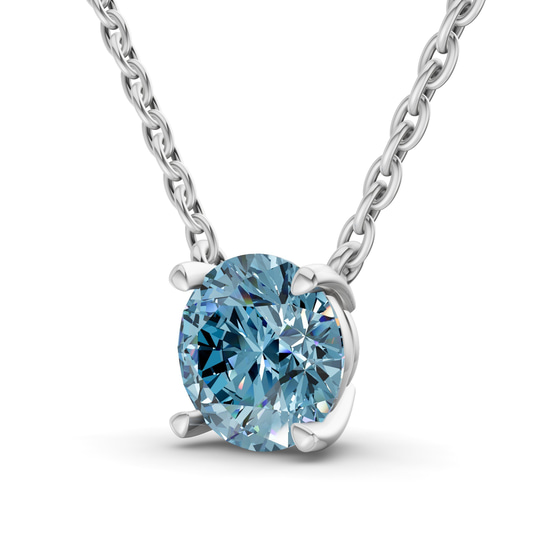 Lluvia Round Ice Blue Lab Diamond Solitaire Necklace left view