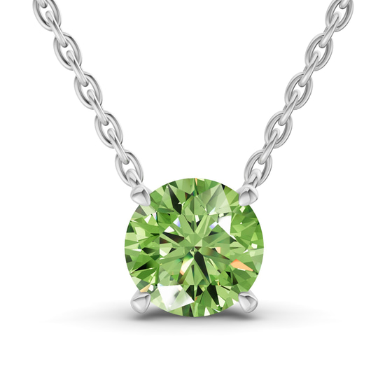 Lluvia Round Ocean Green Lab Diamond Solitaire Necklace front view