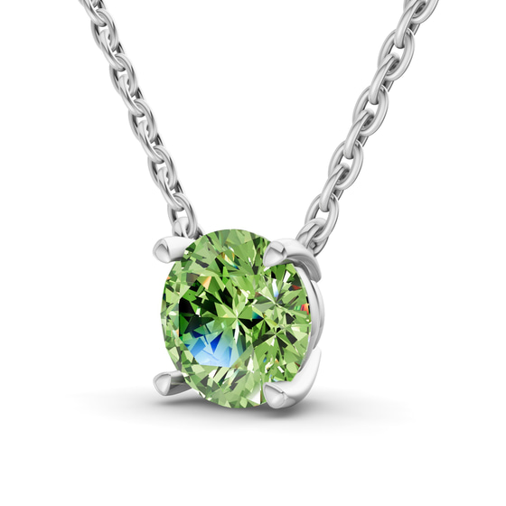Lluvia Round Ocean Green Lab Diamond Solitaire Necklace left view