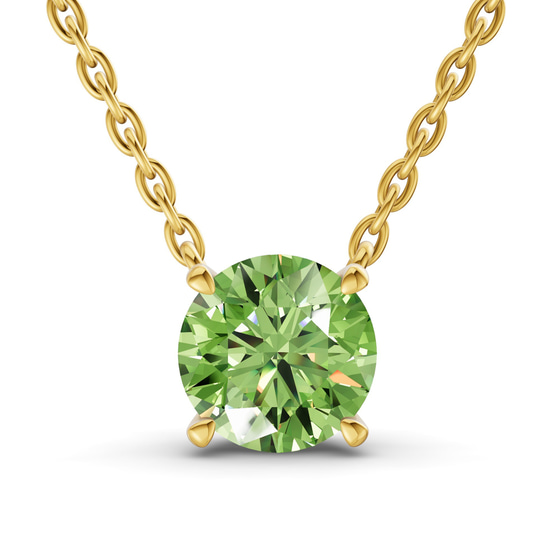 Lluvia Round Ocean Green Lab Diamond Solitaire Necklace front view
