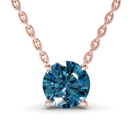 Lluvia Round Royal Blue Lab Diamond Solitaire Necklace front view