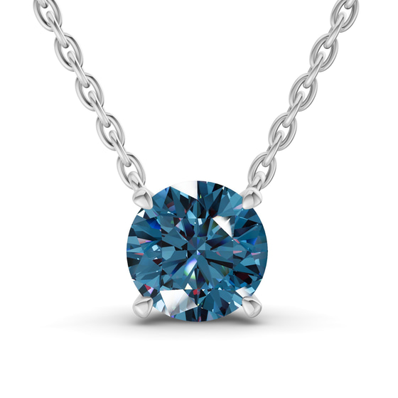 Lluvia Round Royal Blue Lab Diamond Solitaire Necklace front view