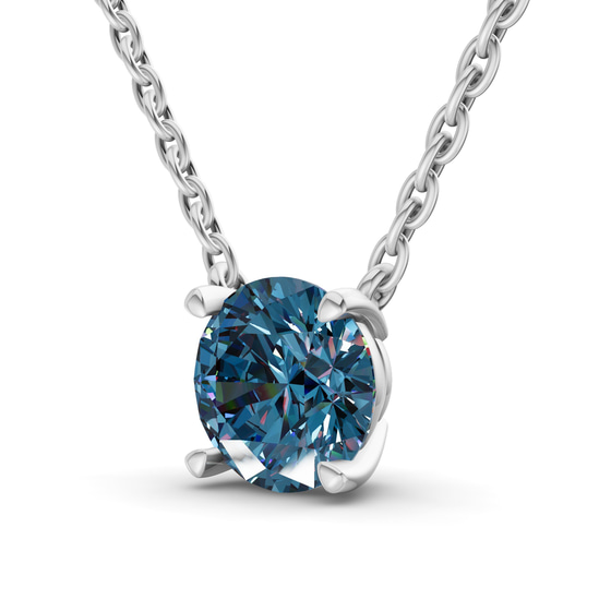 Lluvia Round Royal Blue Lab Diamond Solitaire Necklace left view